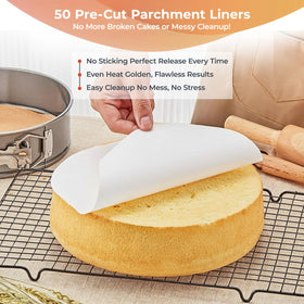 Fifty parchment paper liners for tidy baking prep.