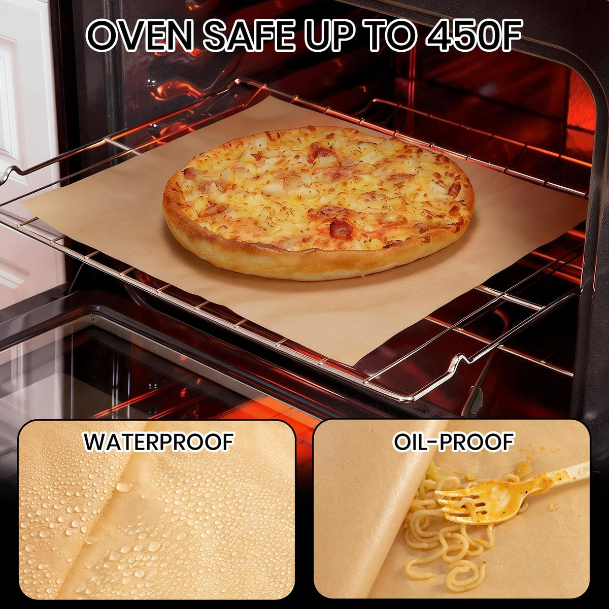 RGUNALS parchment paper withstands heat up to 450°F for cooking.