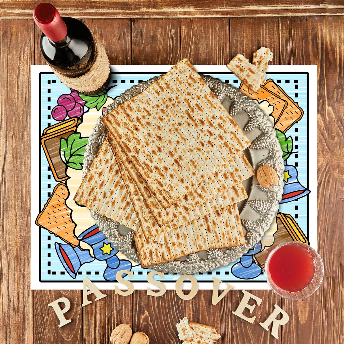 Coloring placemats by R HORSE can be displayed as wall art after use.