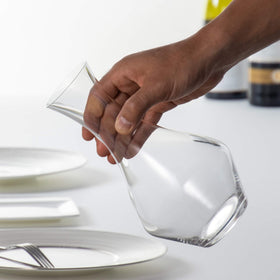 Riedel Cabernet decanter displaying wine color for presentable serving