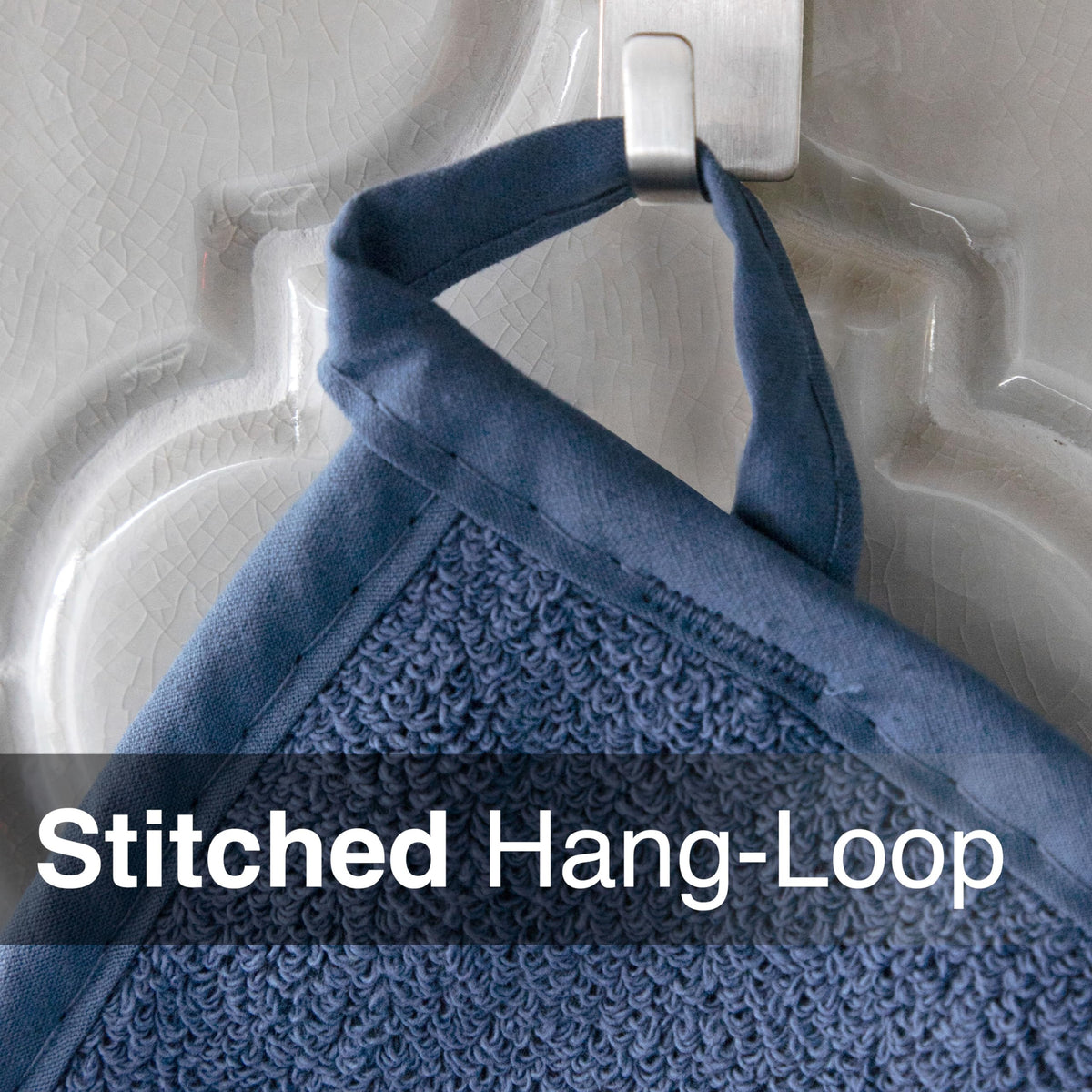 RITZ Terry Potholders 2-pack with hanging loop for convenient storage.
