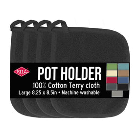 Ritz Terry potholder 4-pack in black provides safe grip for hot pots.