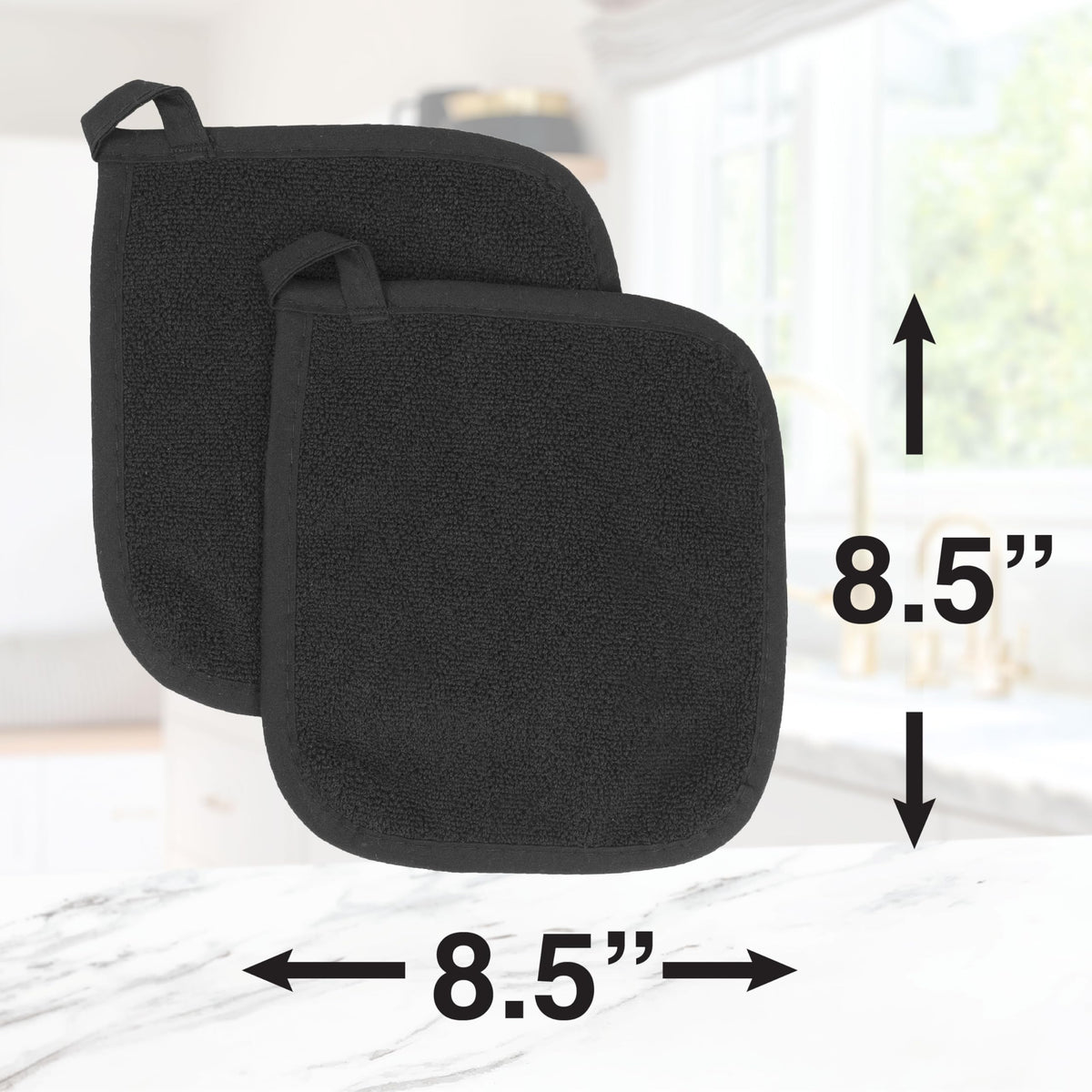 Ritz Terry potholder black design adds chic kitchen accent.