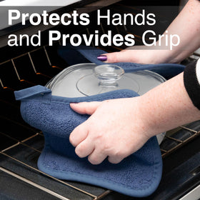 RITZ Terry Potholder in Federal Blue color complements kitchen decor.