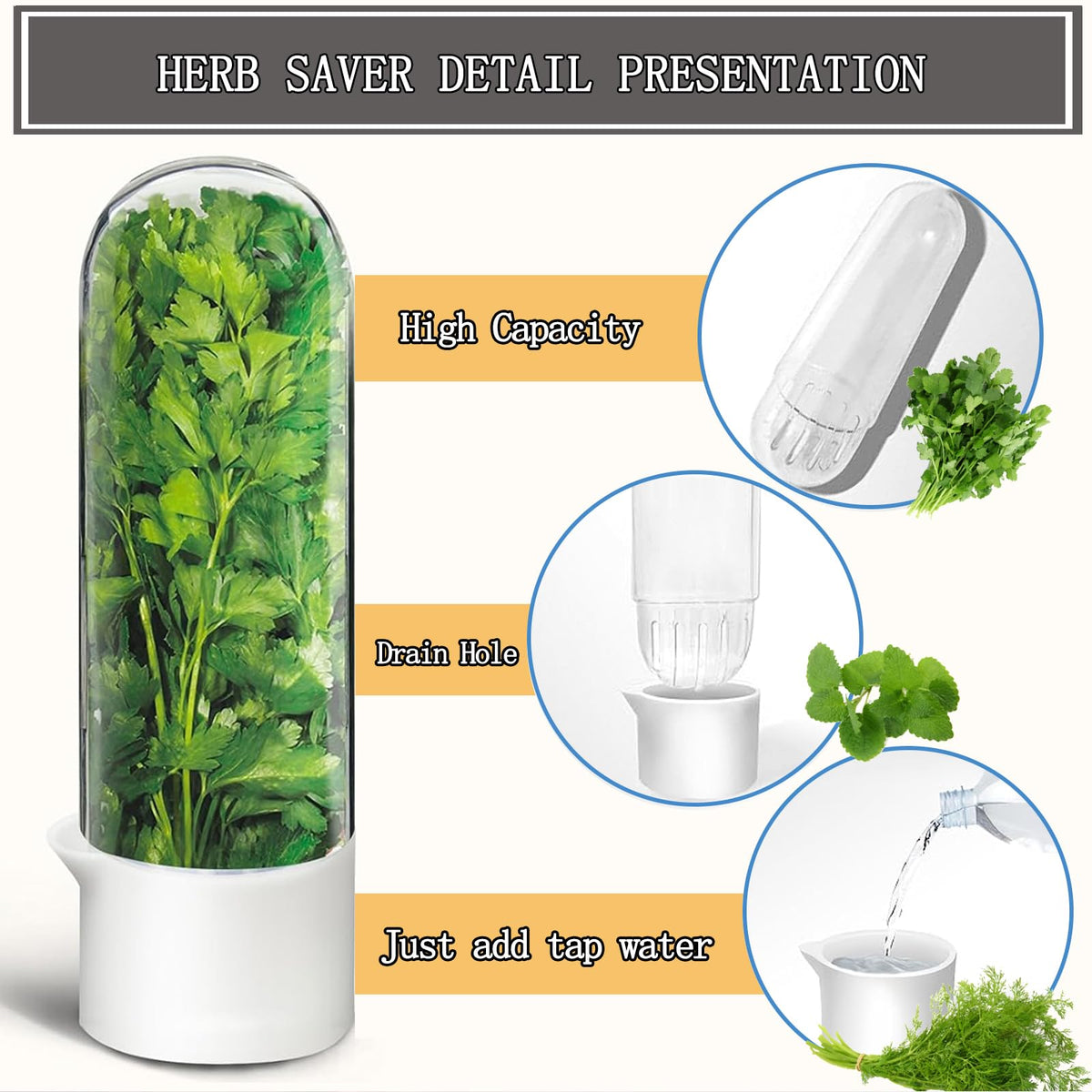 Rkssws fresh herb storage built with durable ABS, PS, and TPR.