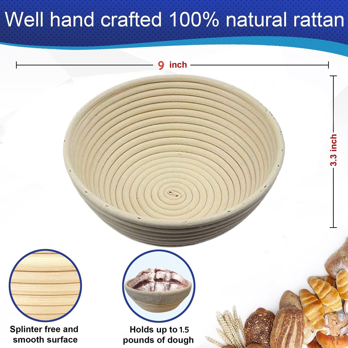RoEsha banneton natural rattan texture close-up showing durable, plastic-free design.