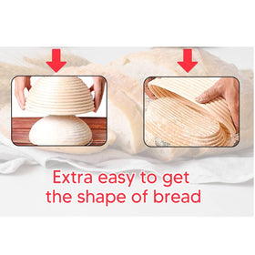 RoEsha banneton basket with linen cloth display for proofing round loaves.