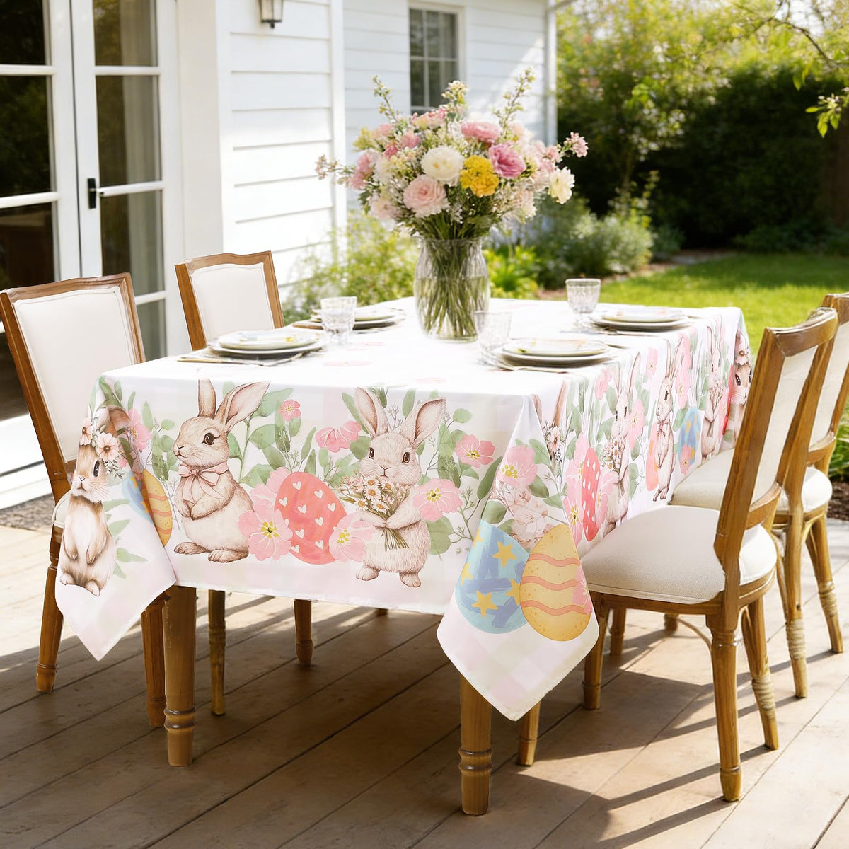 Romanstile waterproof finish tablecloth in use protects surfaces from spills