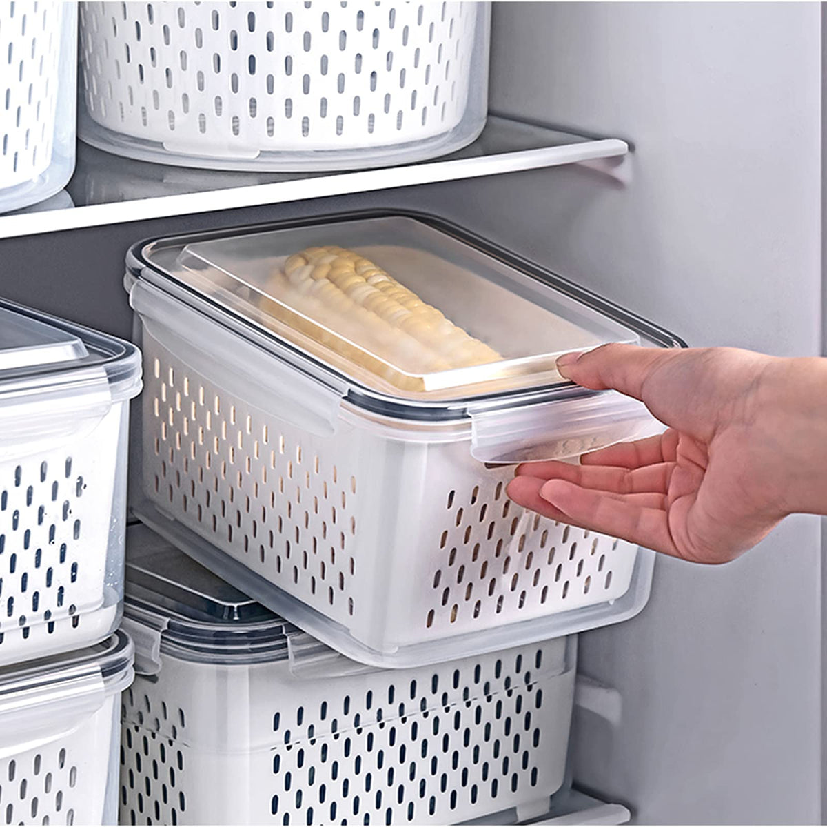 Ronanemon fridge basket filter used as a built-in colander for washing produce