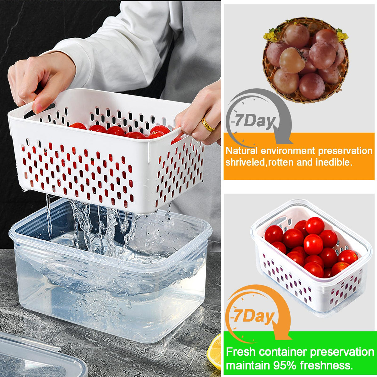 Ronanemon stackable fridge containers with vent holes and handles save space.