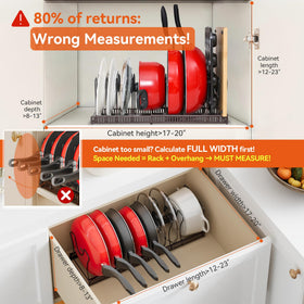 ROOHUA 10 adjustable dividers sort pots by size for easy access.