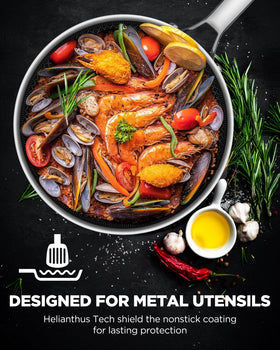 Roomena wok pan metal utensil-safe surface supports sturdy stir-frying