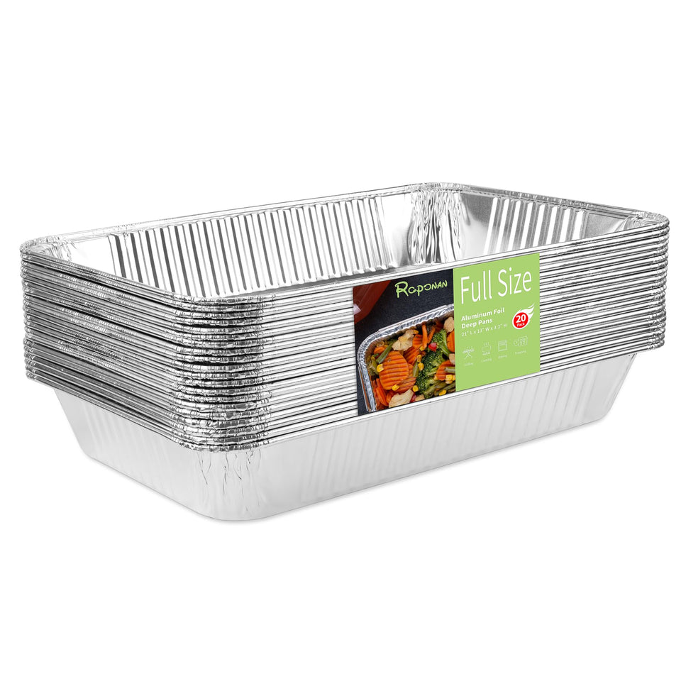 Roponan heavy-duty foil pan full-size with curled rim for stability.