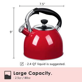 Rorence whistling tea kettle heat-resistant glass lid provides clear monitoring of water