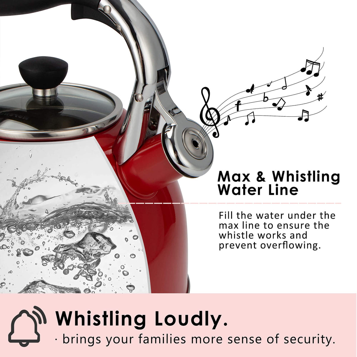Rorence whistling tea kettle non-slip handle helps prevent burns during pouring