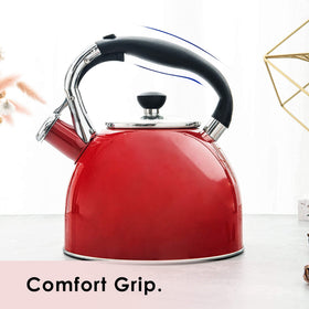 Rorence whistling tea kettle red finish adds vibrant color to your kitchen