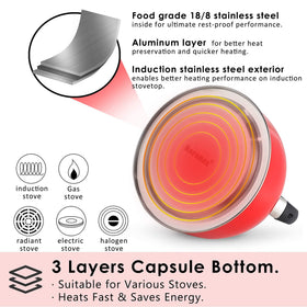 Rorence whistling tea kettle works on gas, electric, ceramic, and induction stoves