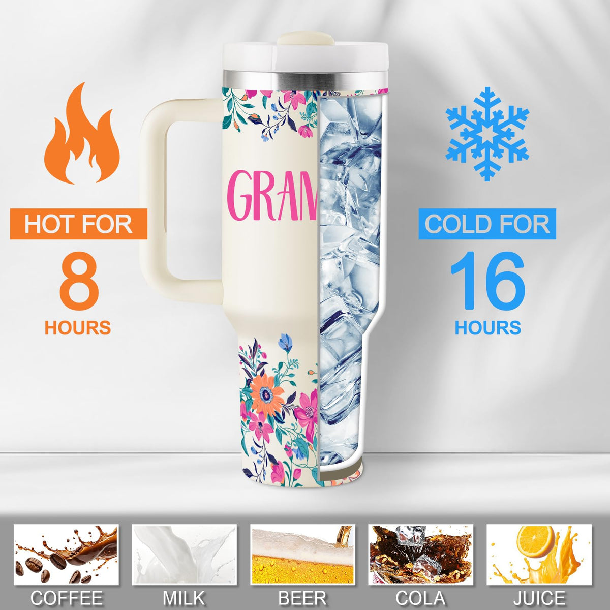 ROSTANTEN Grammy tumbler fits most car cup holders for travel