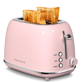 Roter Mond pink toaster front view with wide slots for bagels.