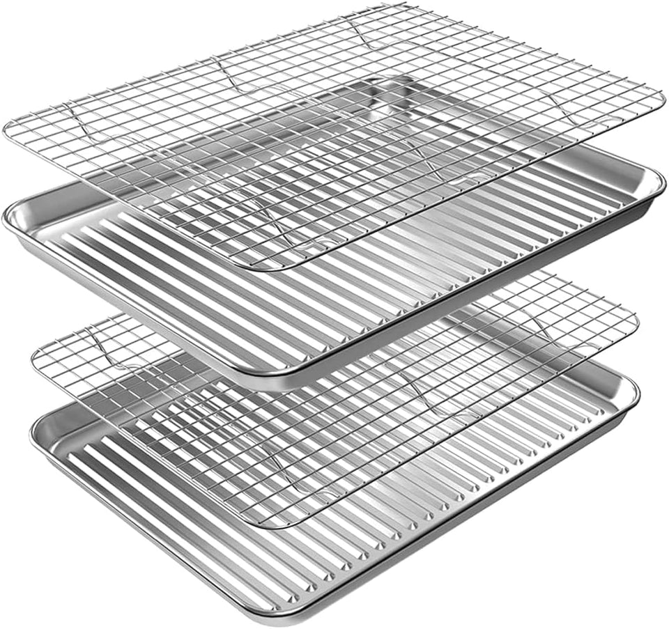 ROTTAY stainless steel half sheet pan with rack set for warp-resistant, even baking