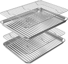 Rottay quarter baking sheet with wire rack for even baking and rust free use.