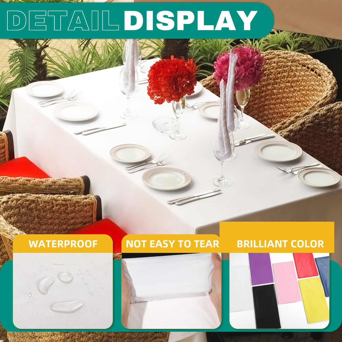 RowinsyDD 54 x 108 inch rectangle tablecloth on a dining table protecting the surface