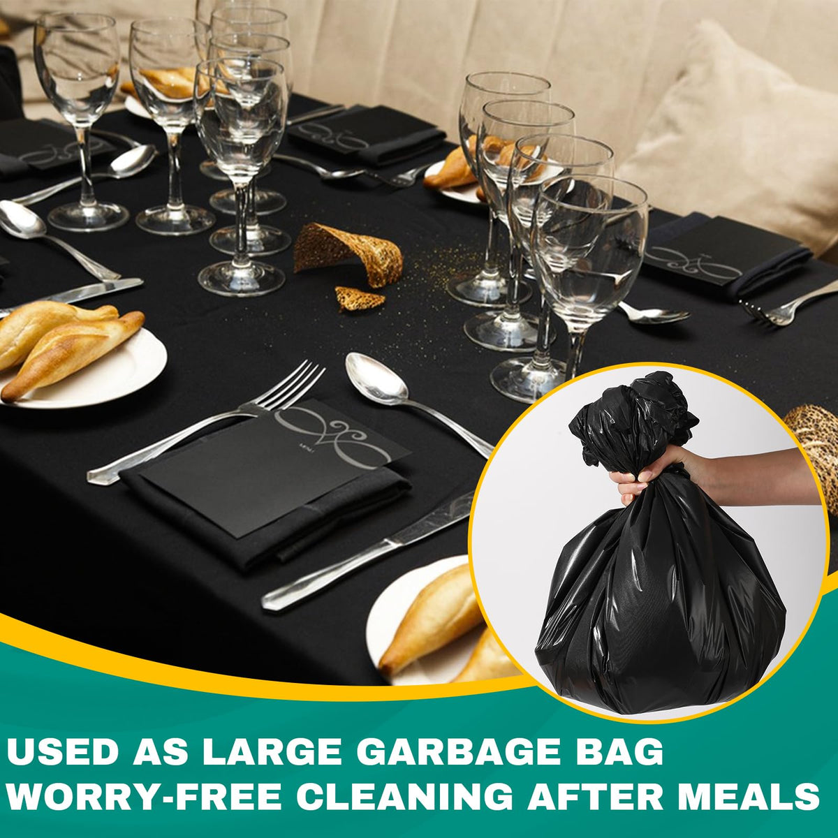 RowinsyDD stain-resistant tablecloth keeps surfaces clean at a buffet setup.