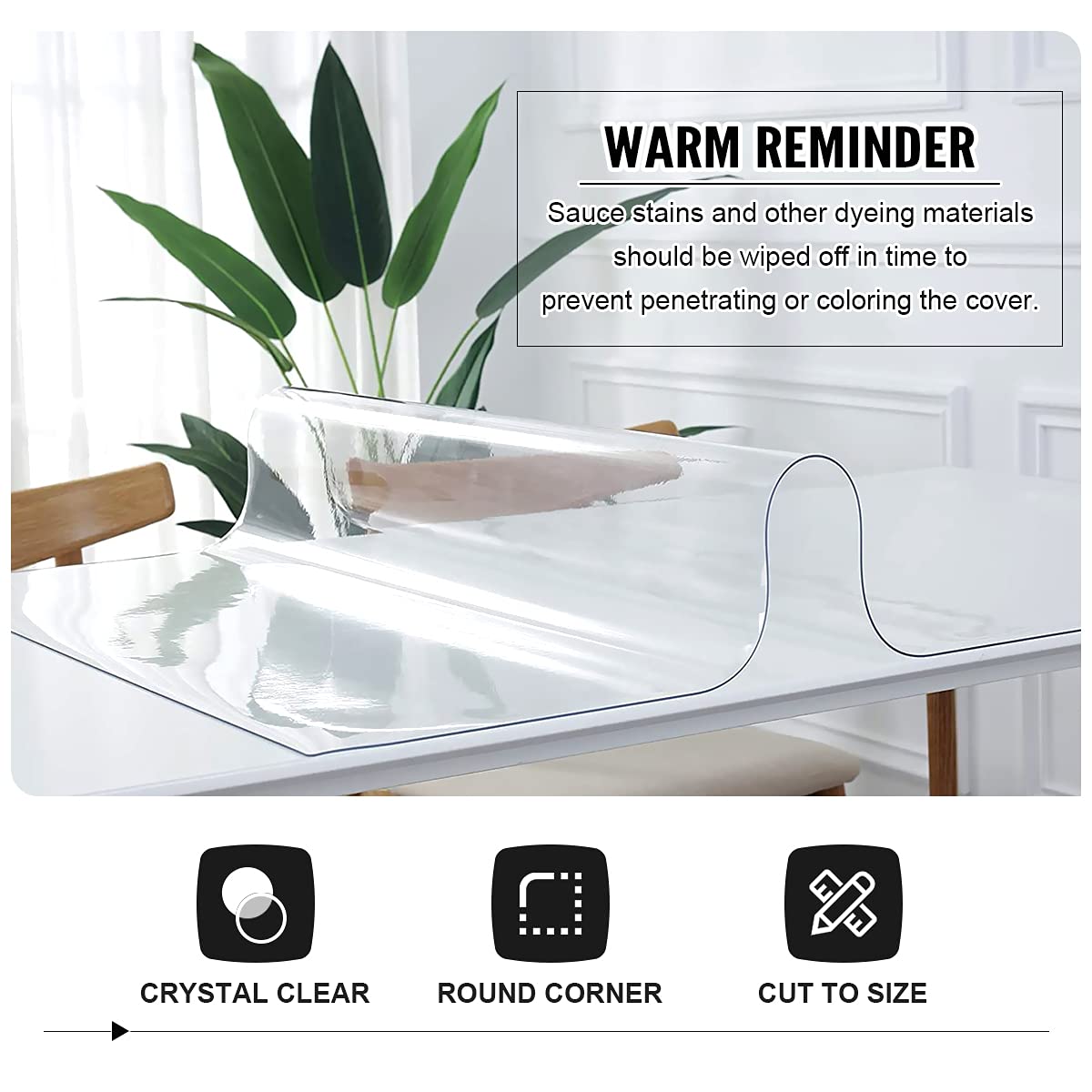 Royhom clear table protector in a dining scene protecting the table while meals are served