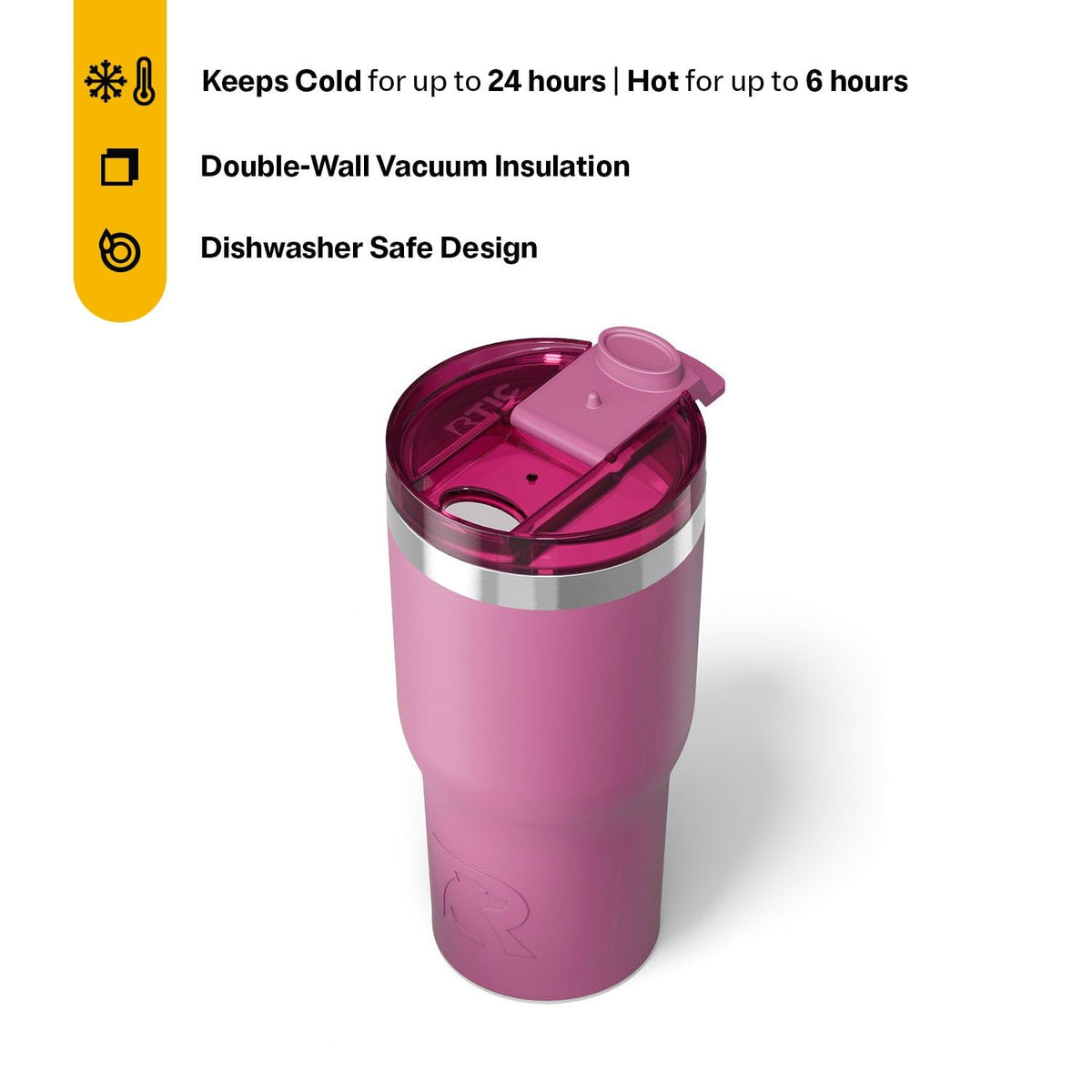 RTIC 20oz tumbler with double-wall insulation helps maintain cold drinks on commutes.