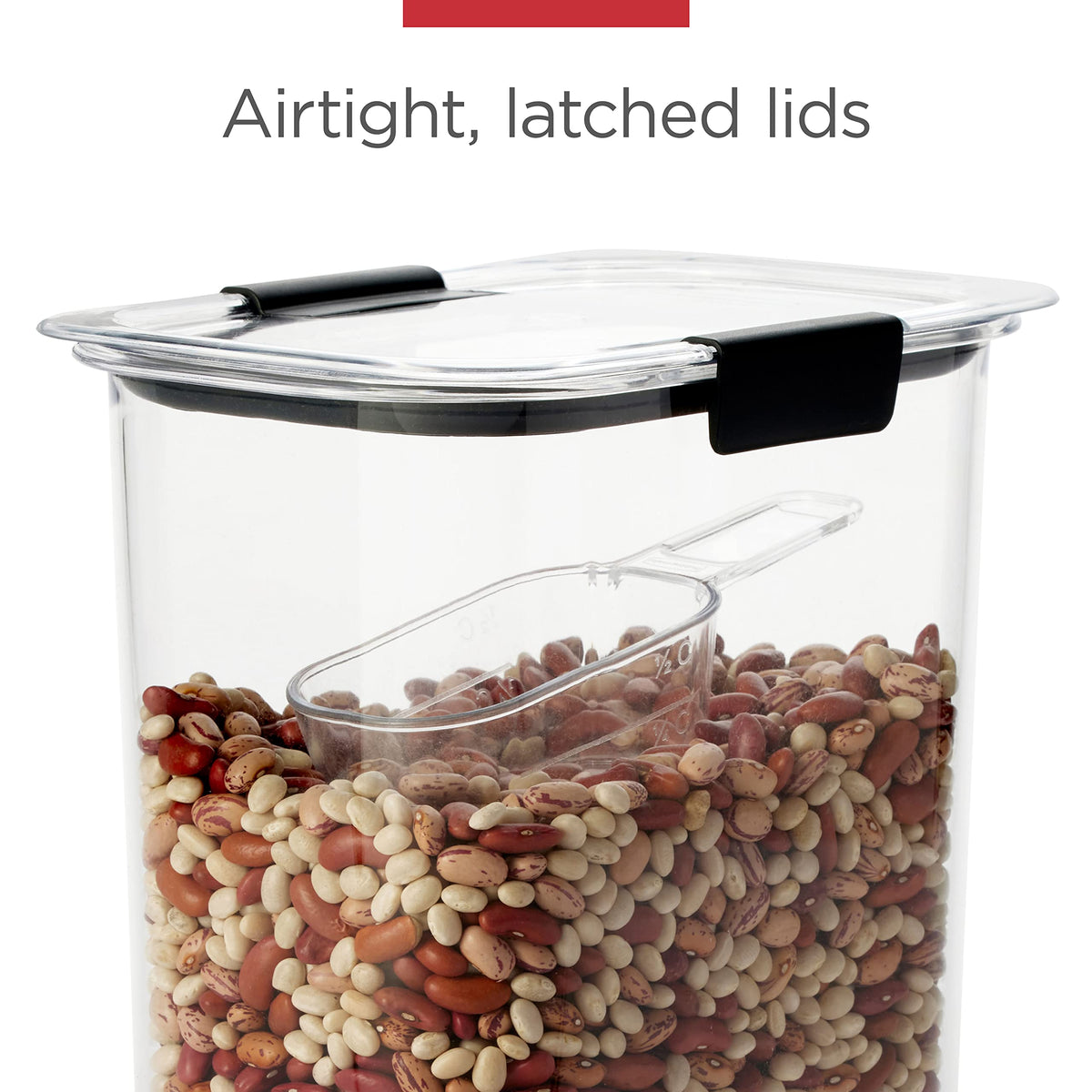 Rubbermaid Brilliance shatter-resistant container with crystal-clear lid for durable pantry storage.
