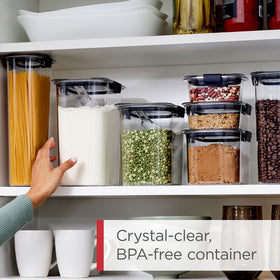 Shatter-resistant plastic delivers durable storage for busy kitchens.