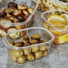 Stackable Rubbermaid Brilliance containers saving fridge space