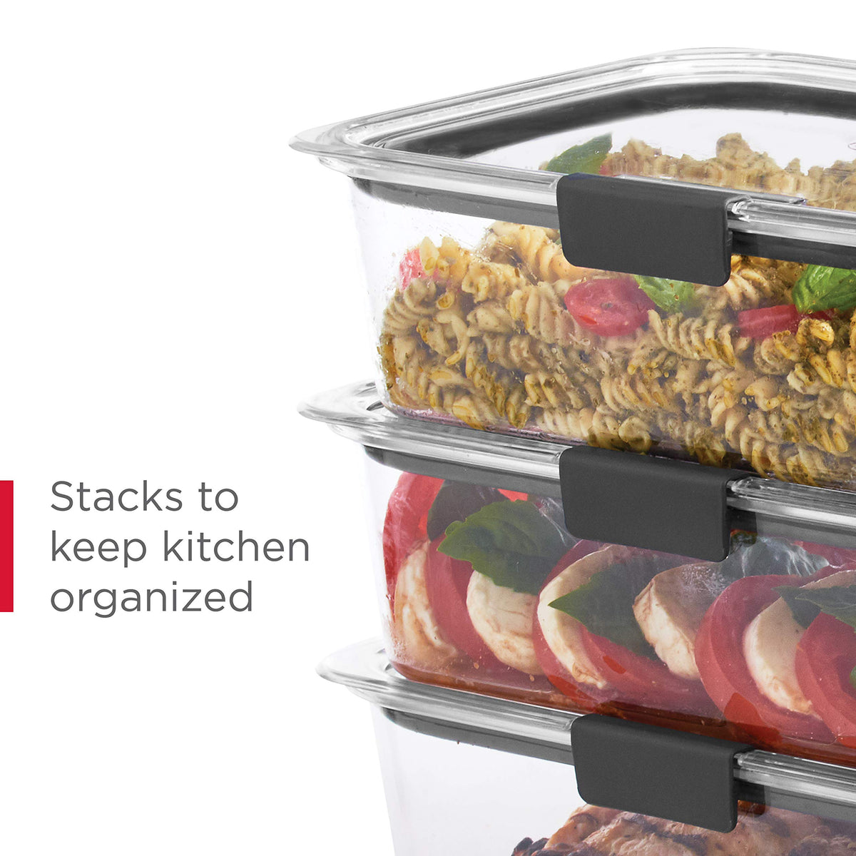 Rubbermaid Brilliance stackable storage in a pantry or fridge