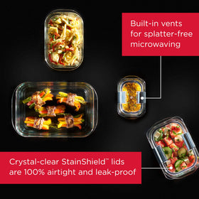 Rubbermaid Brilliance vented lid for microwave reheating with splatter-free results.