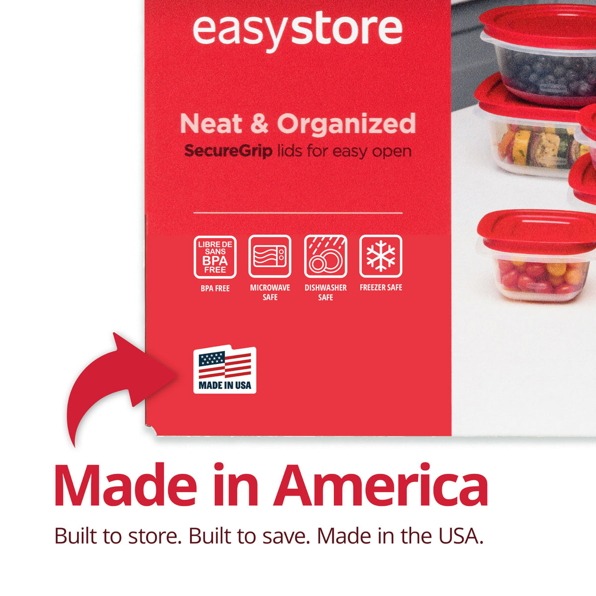  Ridged lids on Rubbermaid EasyStore improve stable, safe stacking.