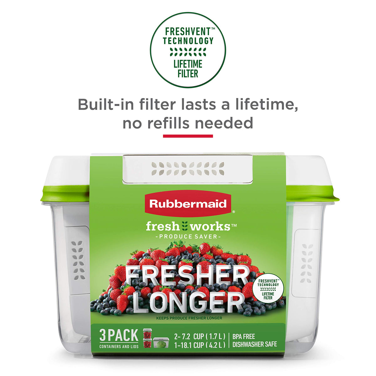 Rubbermaid FreshWorks nested design with lid fitting multiple bases.