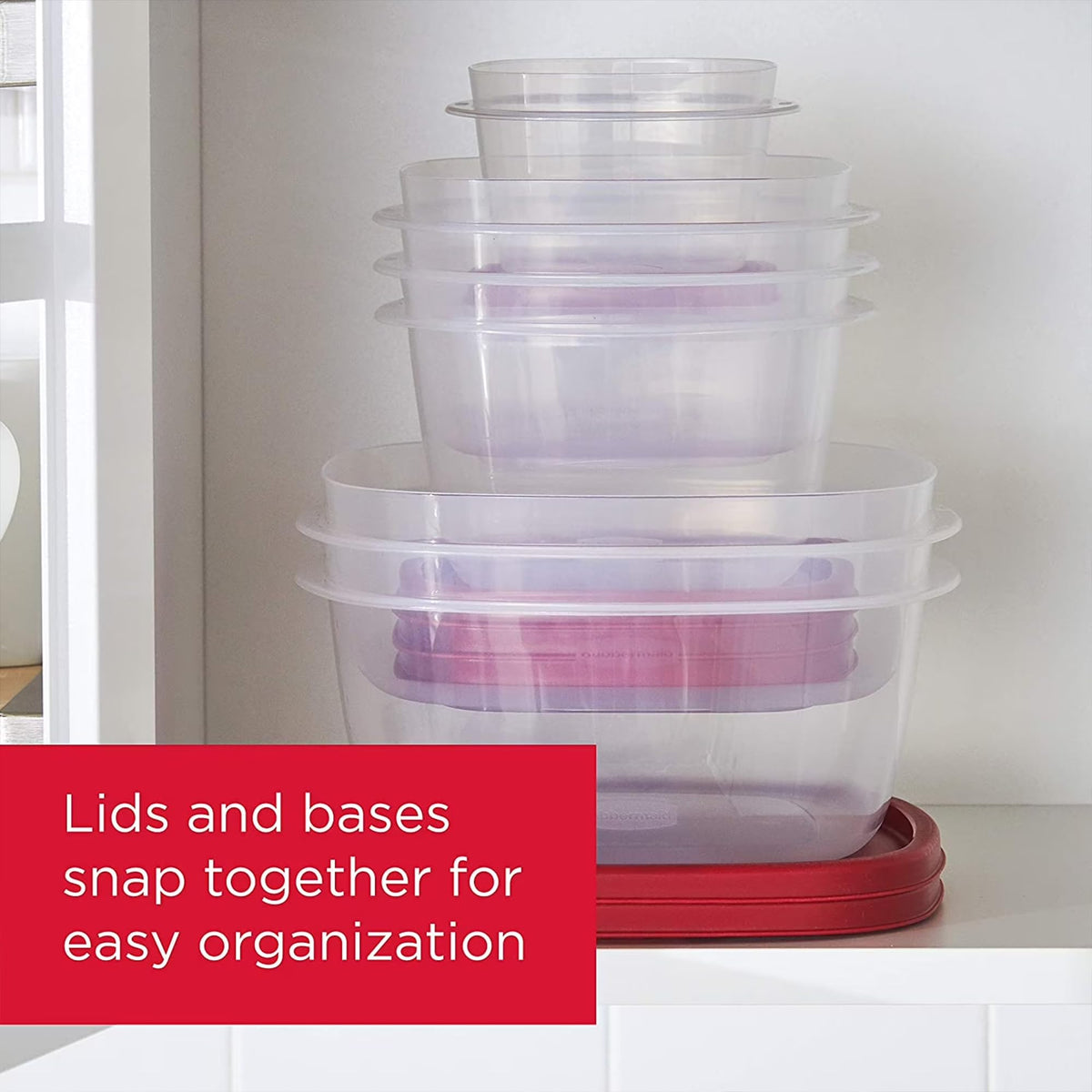 Rubbermaid lids snap to bases to reduce clutter