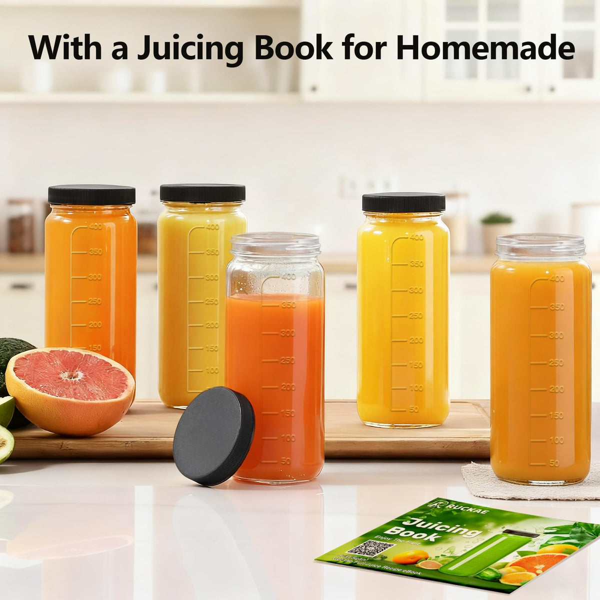 Ruckae fridge-safe glass bottle keeps beverages organized.