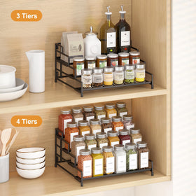 RUILALIFE adjustable-depth spice rack adapts to different bottle sizes for versatile storage.