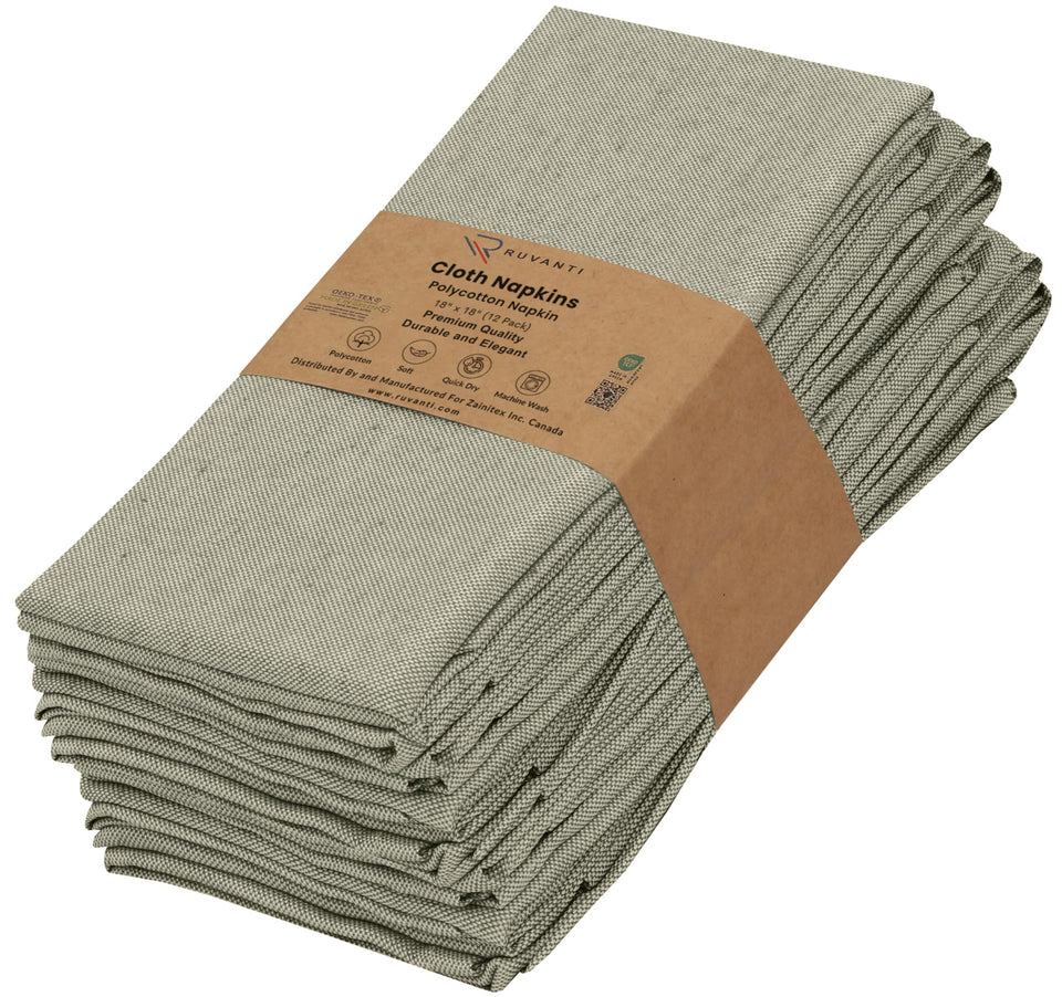 Ruvanti olive branch napkins on table, ideal for weddings and festive meals.