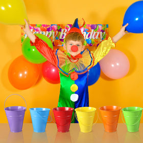 Sadnyy rainbow metal buckets for garden use support small plant displays and planters