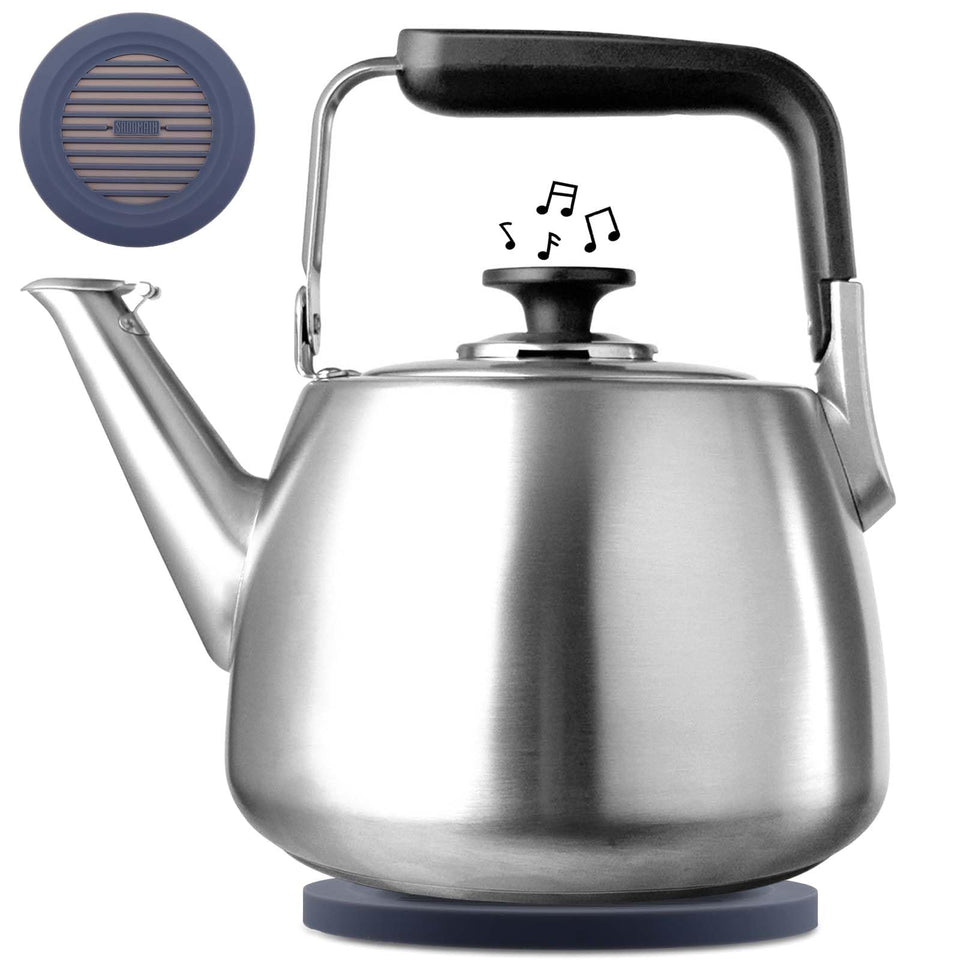 SADOMAIN Tea Kettle highlights 5-layer bottom for faster heating on induction and gas.