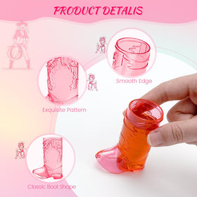Twelve mini boot cups hold 1 oz for quick, festive toasts.