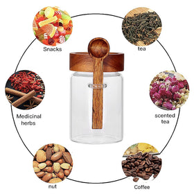 SAIOOL acacia-lid glass container with natural wood top preserves freshness.
