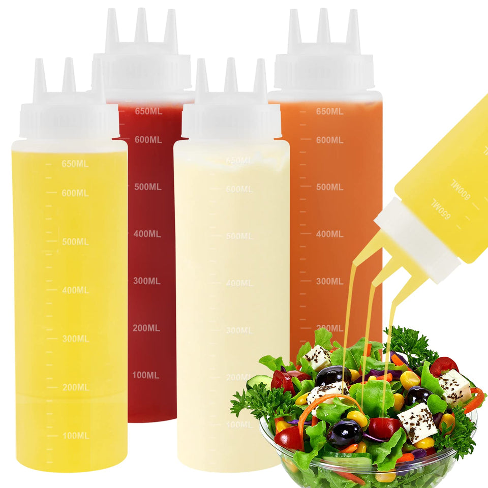 Saladulce 4Pack 23oz squeeze bottles ready for sauces and dressings, easy to use.