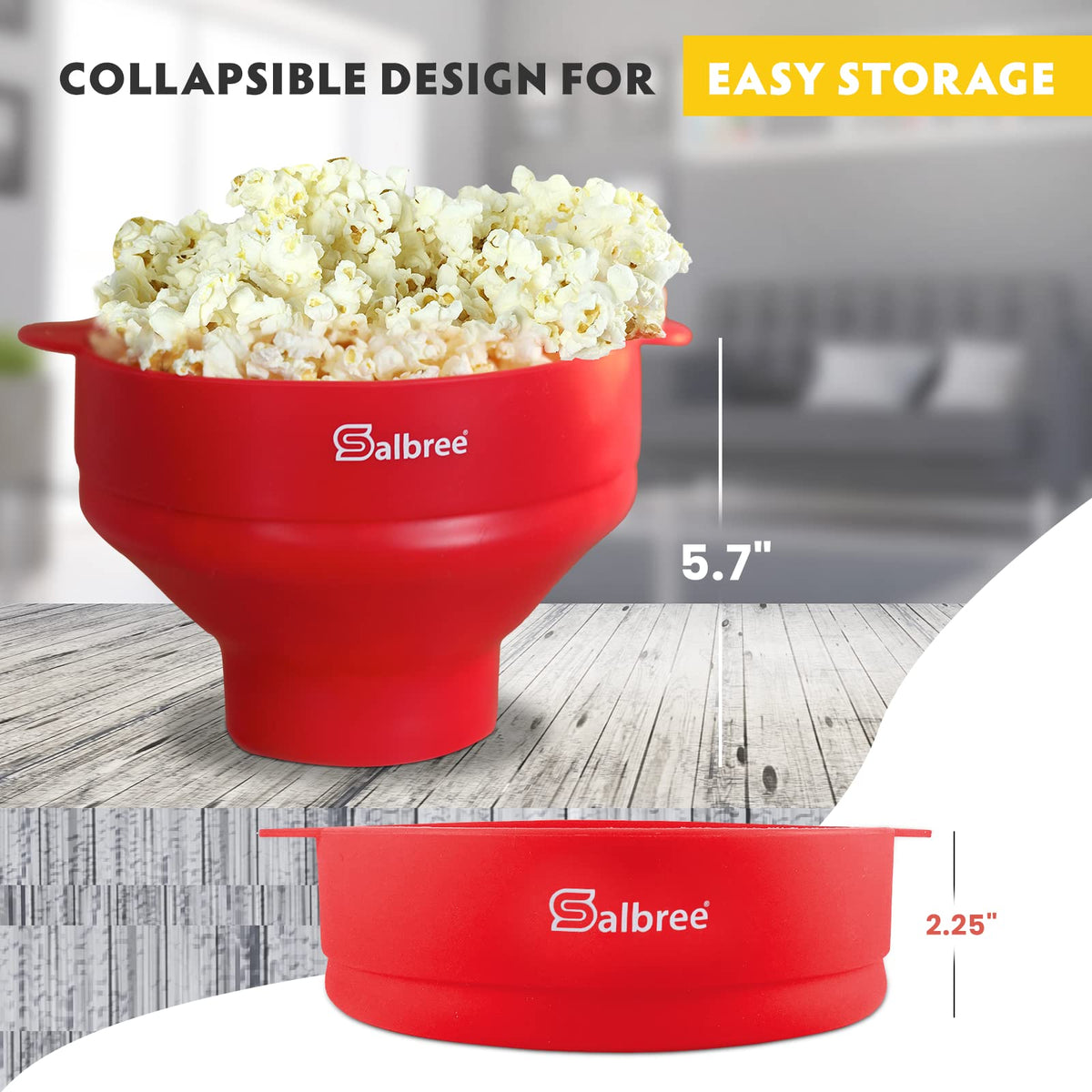 Salbree popcorn popper made of BPA-free silicone for safe cooking.