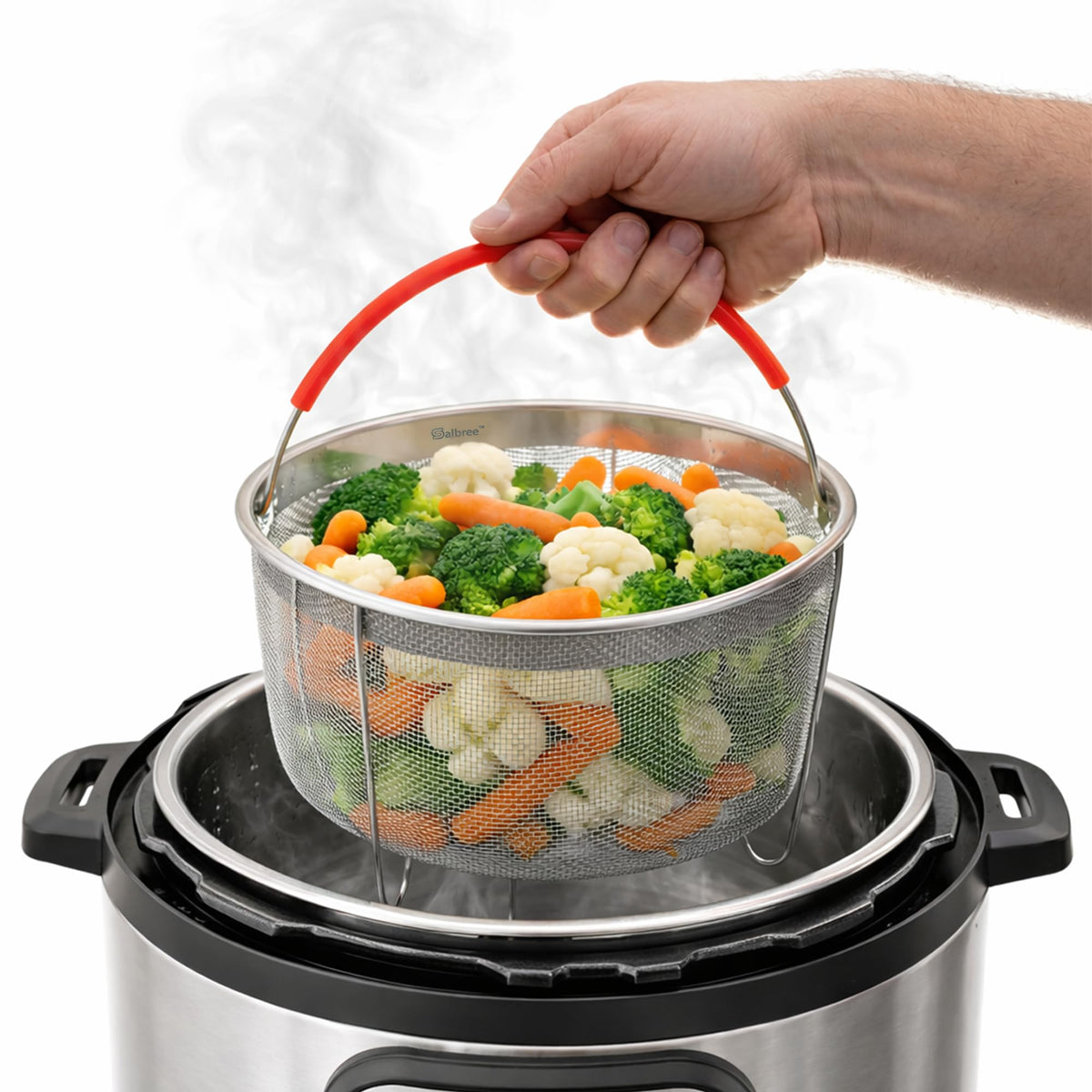 Salbree steamer basket 3qt front view for easy access