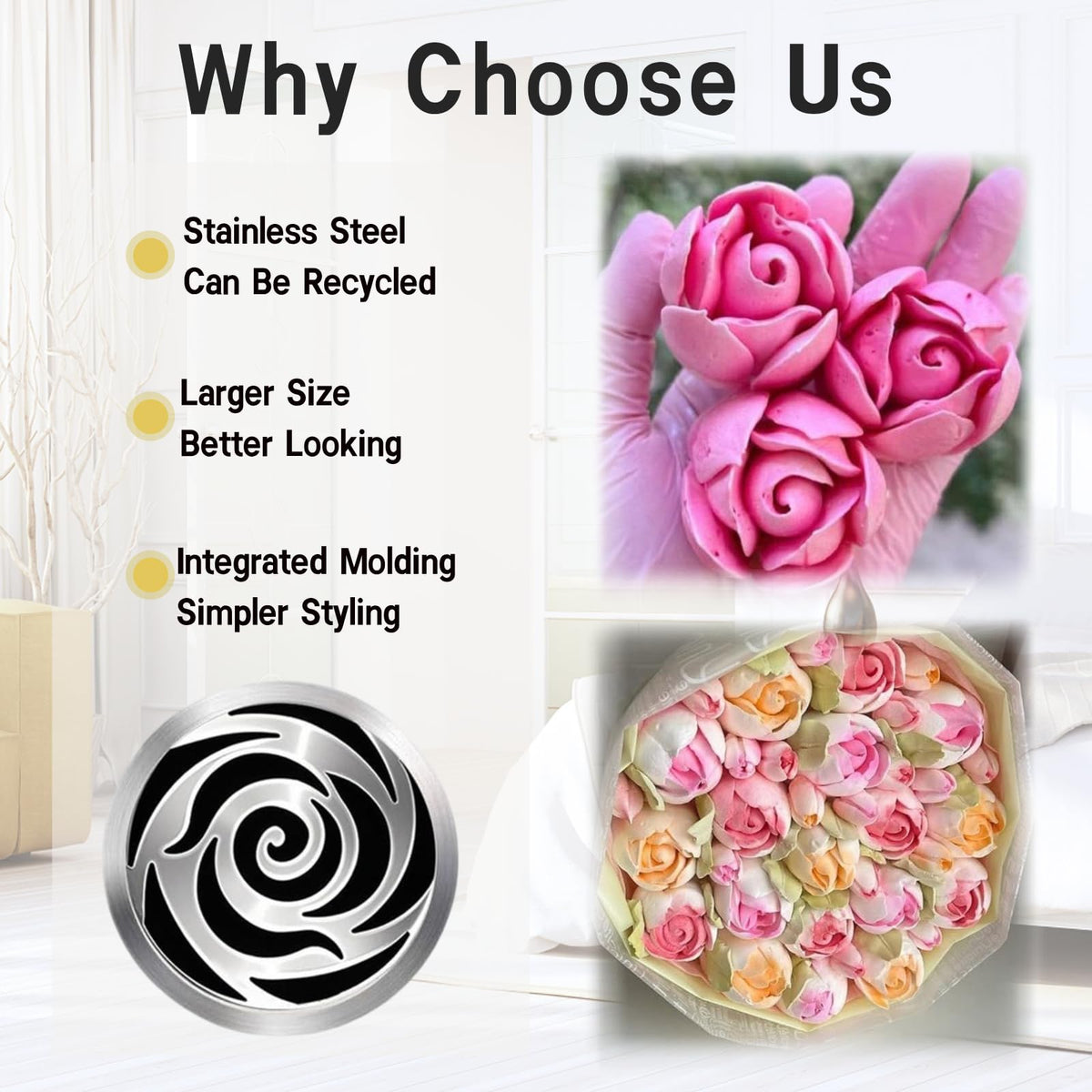 SANCLDES tips ideal for cupcakes, cakes, and desserts with elegant decorations.