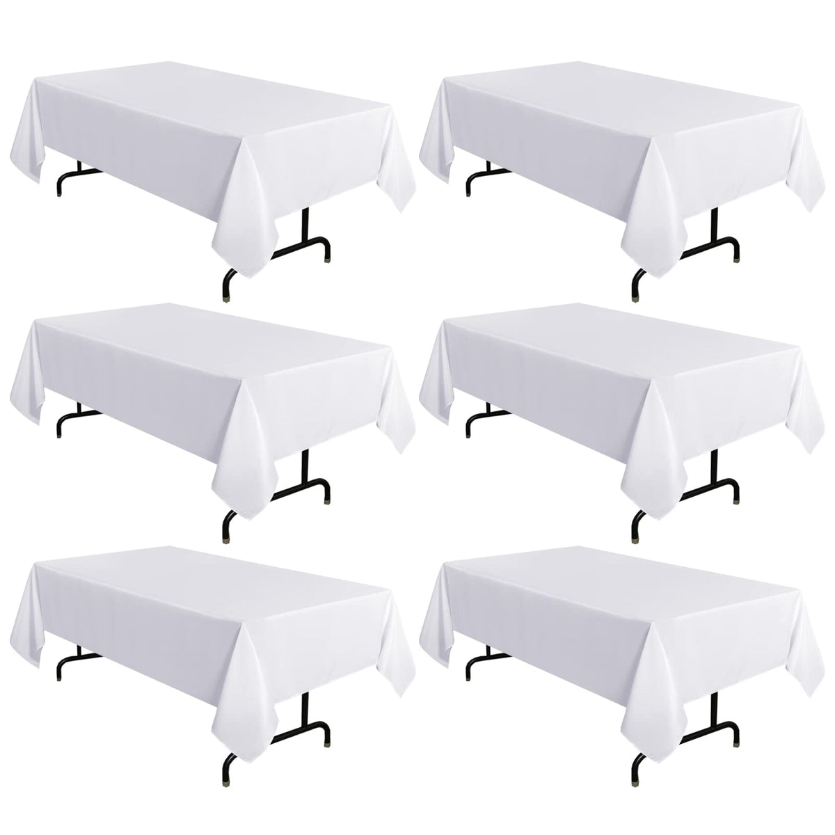 Sancua six-pack white tablecloths pack shot showing size 60x102 inch