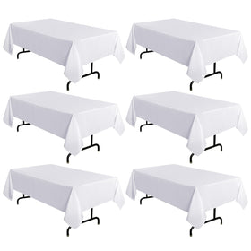 Sancua six-pack white tablecloths pack shot showing size 60x102 inch